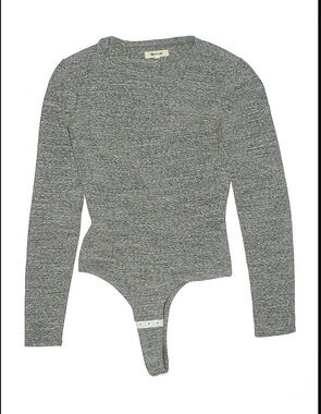 Madewell Turtleneck Bodysuit Long Sleeve Gray 3 Snaps Thong NEW large